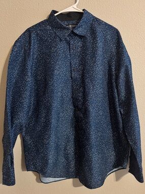 Society Of Threads Navy Speckled Long-Sleeve Slim-Fit Button Shirt
